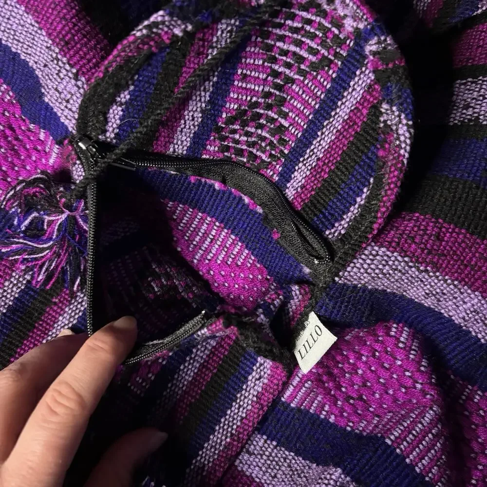 Lillo Artisans Hippie Baja Beach Backpack Purple Black Stripe Boho Festival Bag